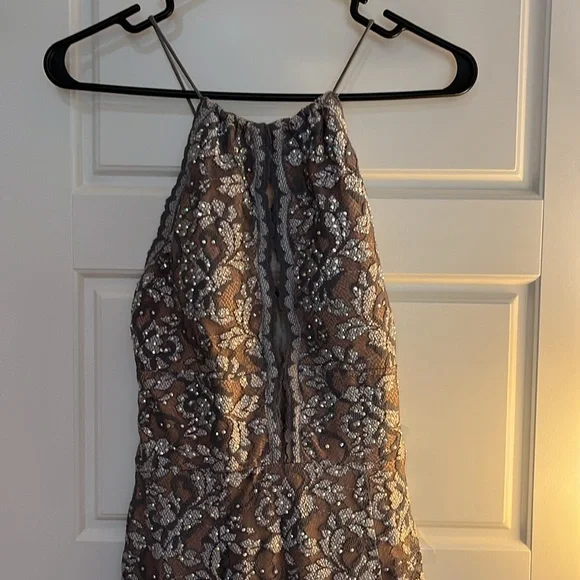 Jovani Silver and Brown Backless Dress - Picture 1 of 7